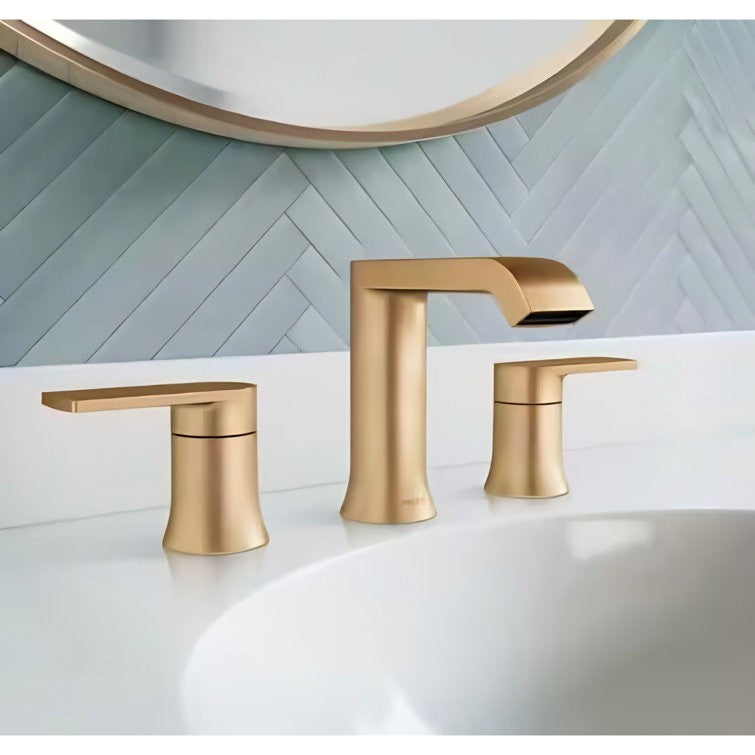 Moen 84763BZG Genta Bathroom 2-Handle Faucet W/ Drain & Valve in Bronzed Gold