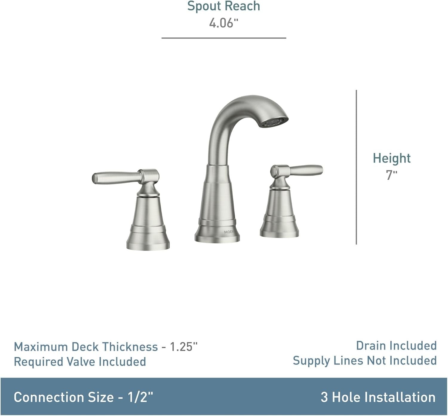 MOEN 84972SRN Halle 8 in. High-Arc Bathroom Faucet - Spot Resist Brushed Nickel