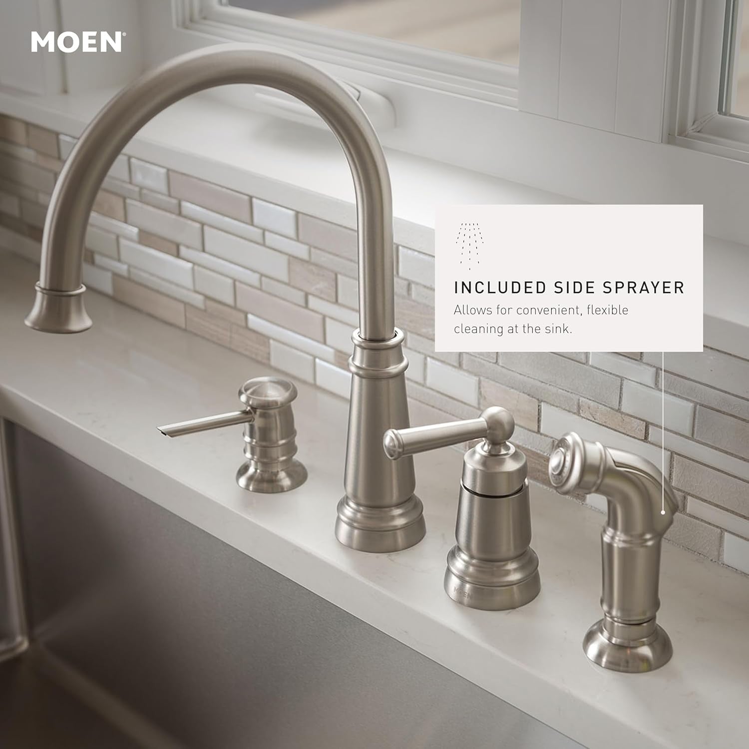 Moen 87042BRB Edison Kitchen Faucet With Sprayer & Soap - Mediterranean Bronze