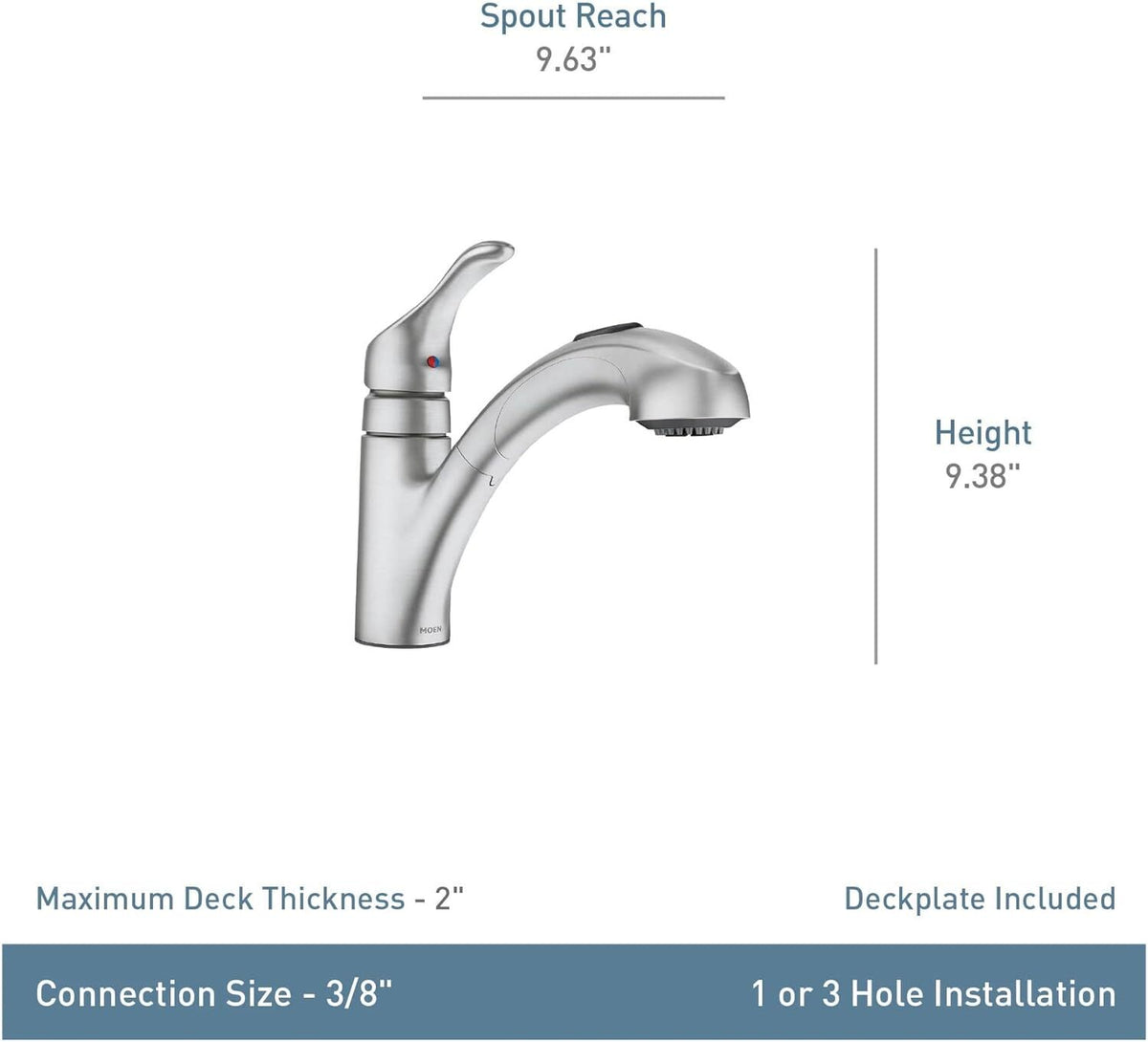 Moen CA87316BL Renzo 1-Handle Deck Mount Pull-Out Kitchen Faucet -  Matte Black