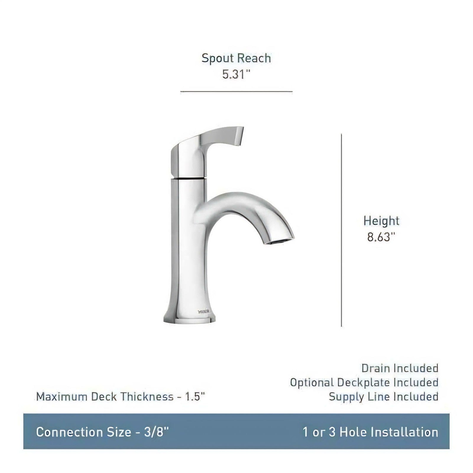 MOEN 84466 Korek Single Handle Single Hole Bathroom Faucet w/Deckplate in Chrome