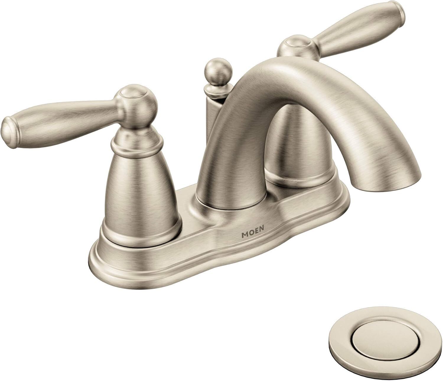 MOEN 6610BN Brantford Two Handle Bathroom Faucet with Drain, Brushed Nickel
