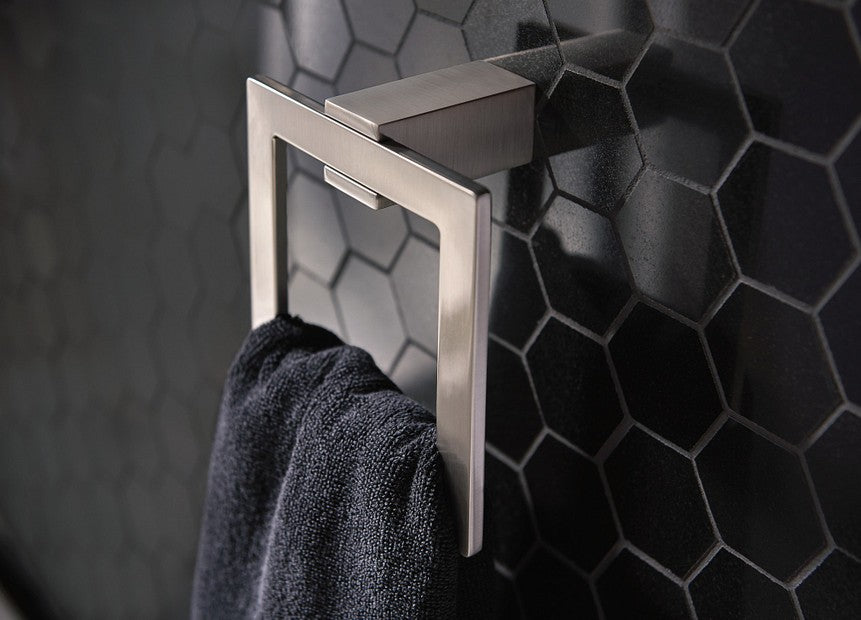 MOEN BP3786BN Kyvos Square Towel Ring- Brushed Nickel