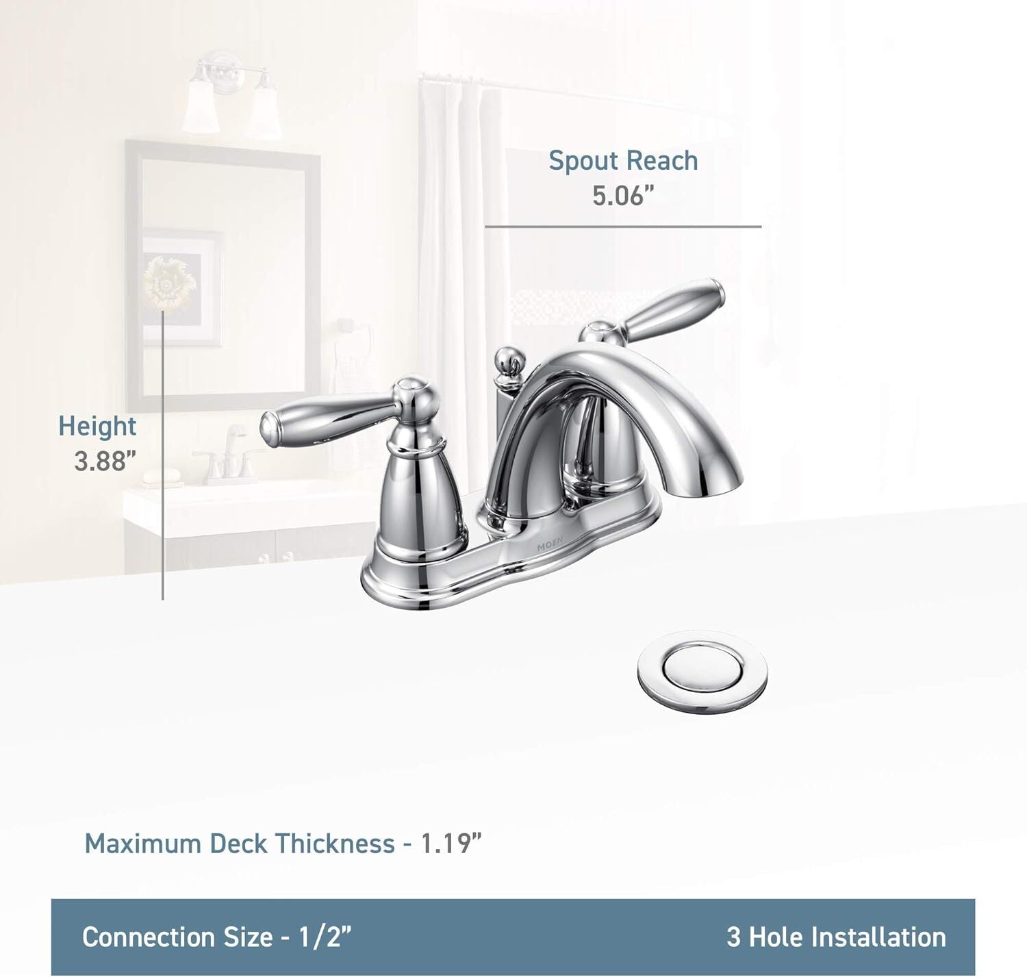 MOEN 6610BN Brantford Two Handle Bathroom Faucet with Drain, Brushed Nickel