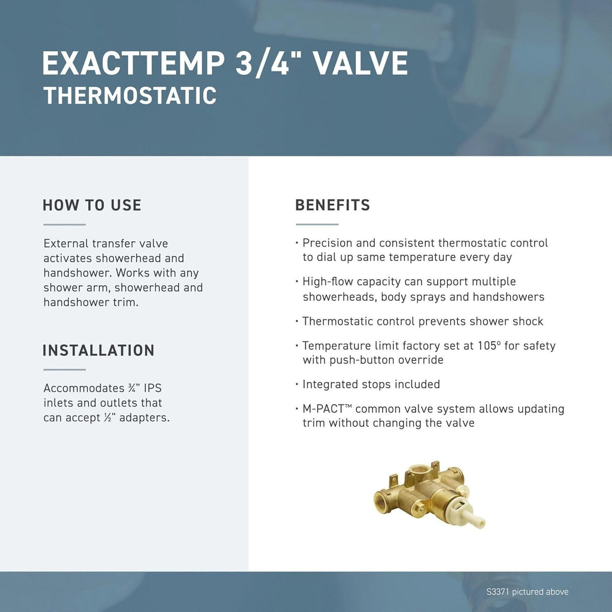 Moen TS3411 Single Handle ExactTemp Thermostatic Valve Trim Only - Chrome
