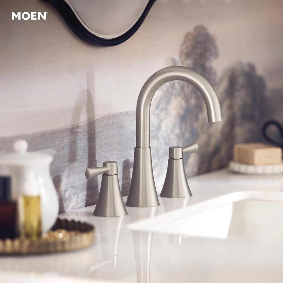 MOEN Ronan 84023SRN 2-Handle Modern Bathroom Faucet - Spot Resist Brushed Nickel