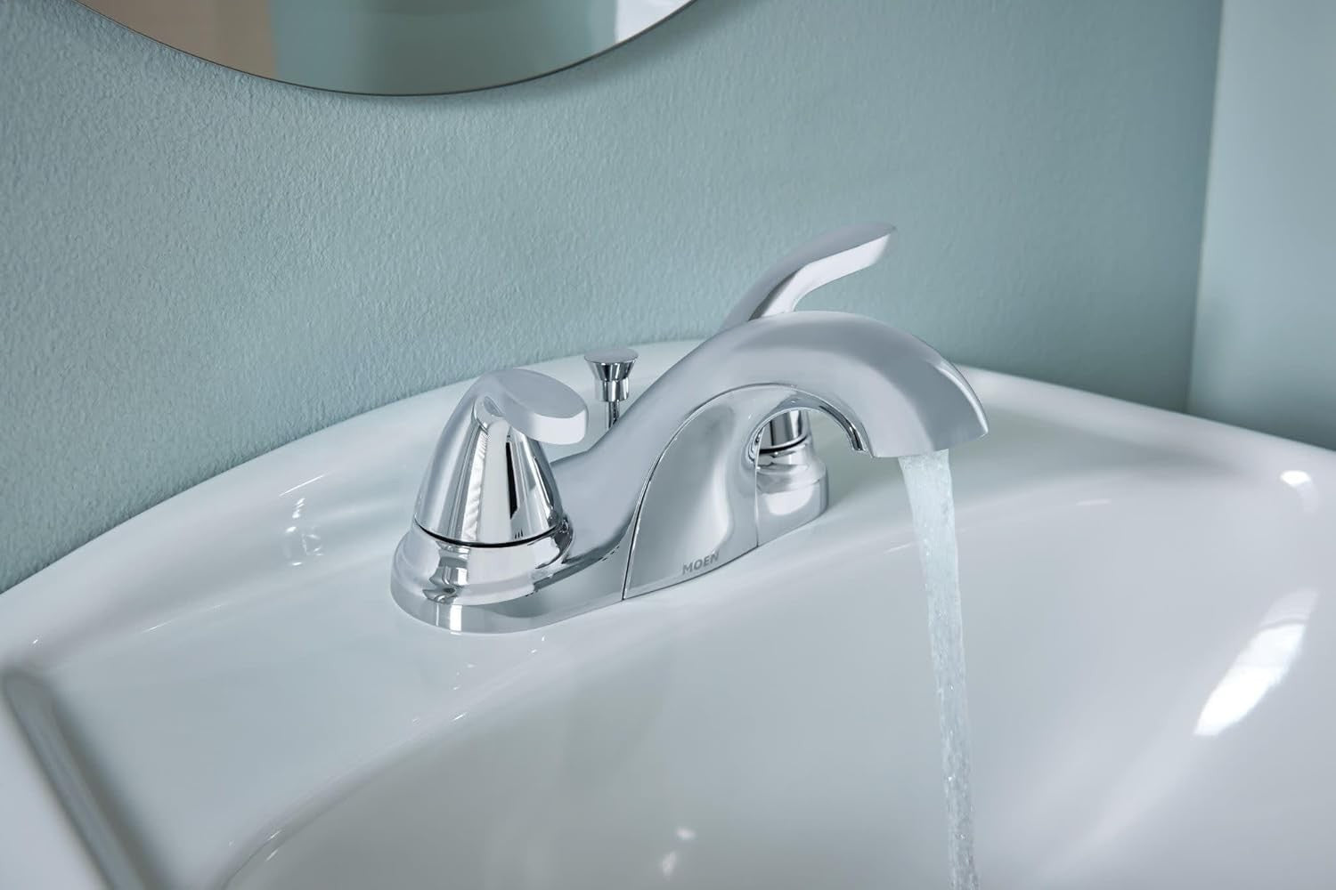 MOEN 84603 Adler 4 in. Centerset 2-Handle Low-Arc Bathroom Faucet in Chrome
