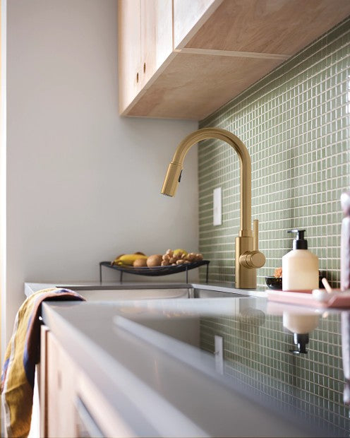 MOEN 7882BZG Genta LX Pull Down High Arc Sprayer Kitchen Faucet - Bronzed Gold