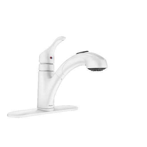 Moen CA87316W Renzo 1-Handle Low Arc Pullout Kitchen Faucet - Glacier White