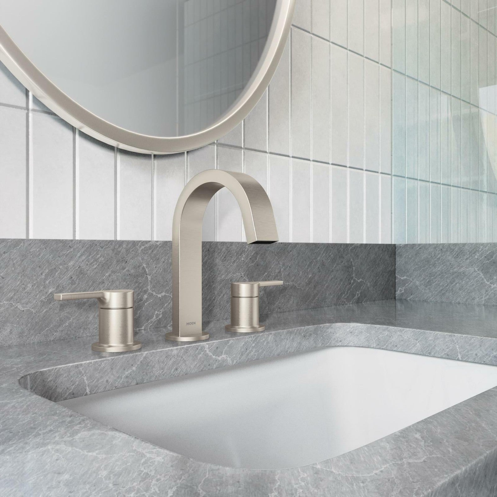 Moen 84154SRN Avri 2-Handle High Arc Bathroom Sink Faucet in Brushed Nickel