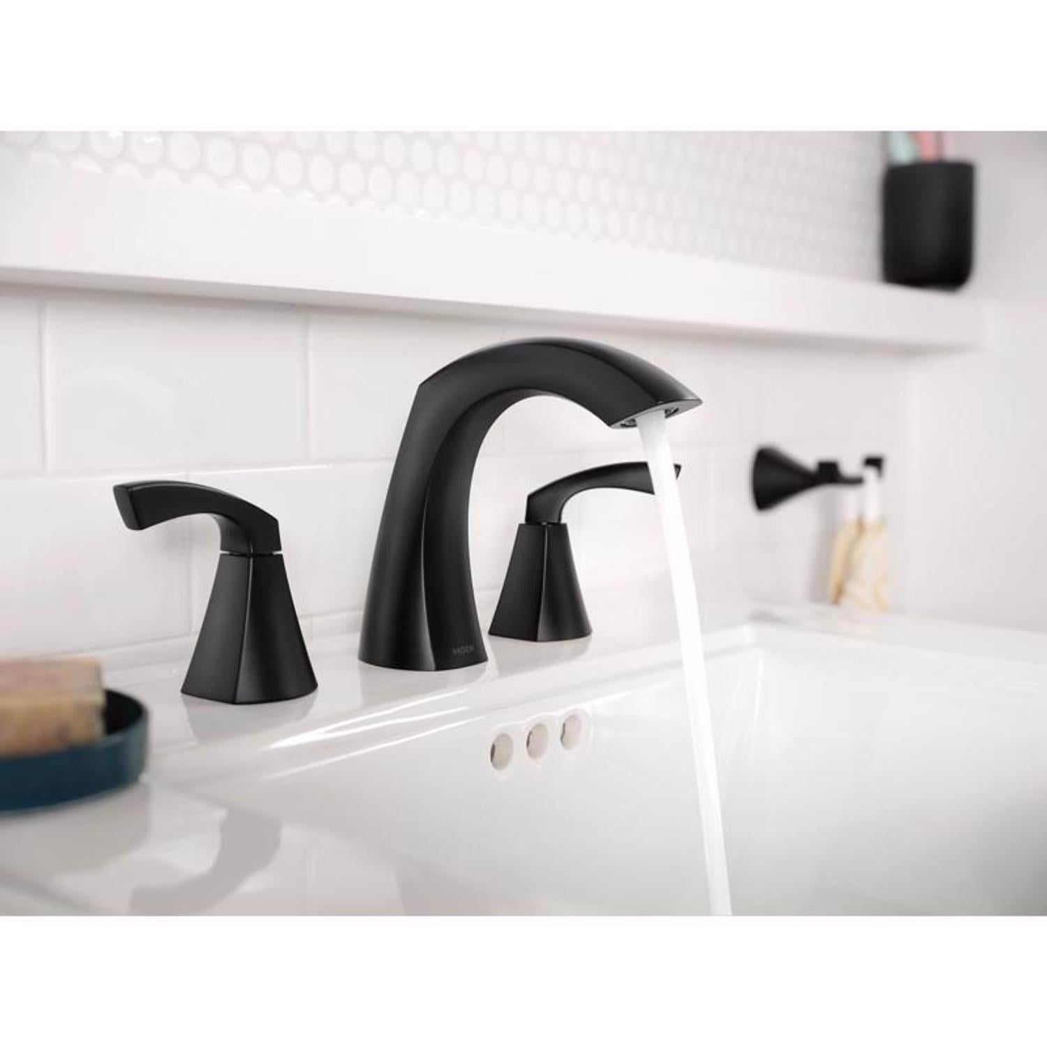 Moen 84504BL Matte Black Lindor 2-Handle High Arc Widespread Bathroom Faucet