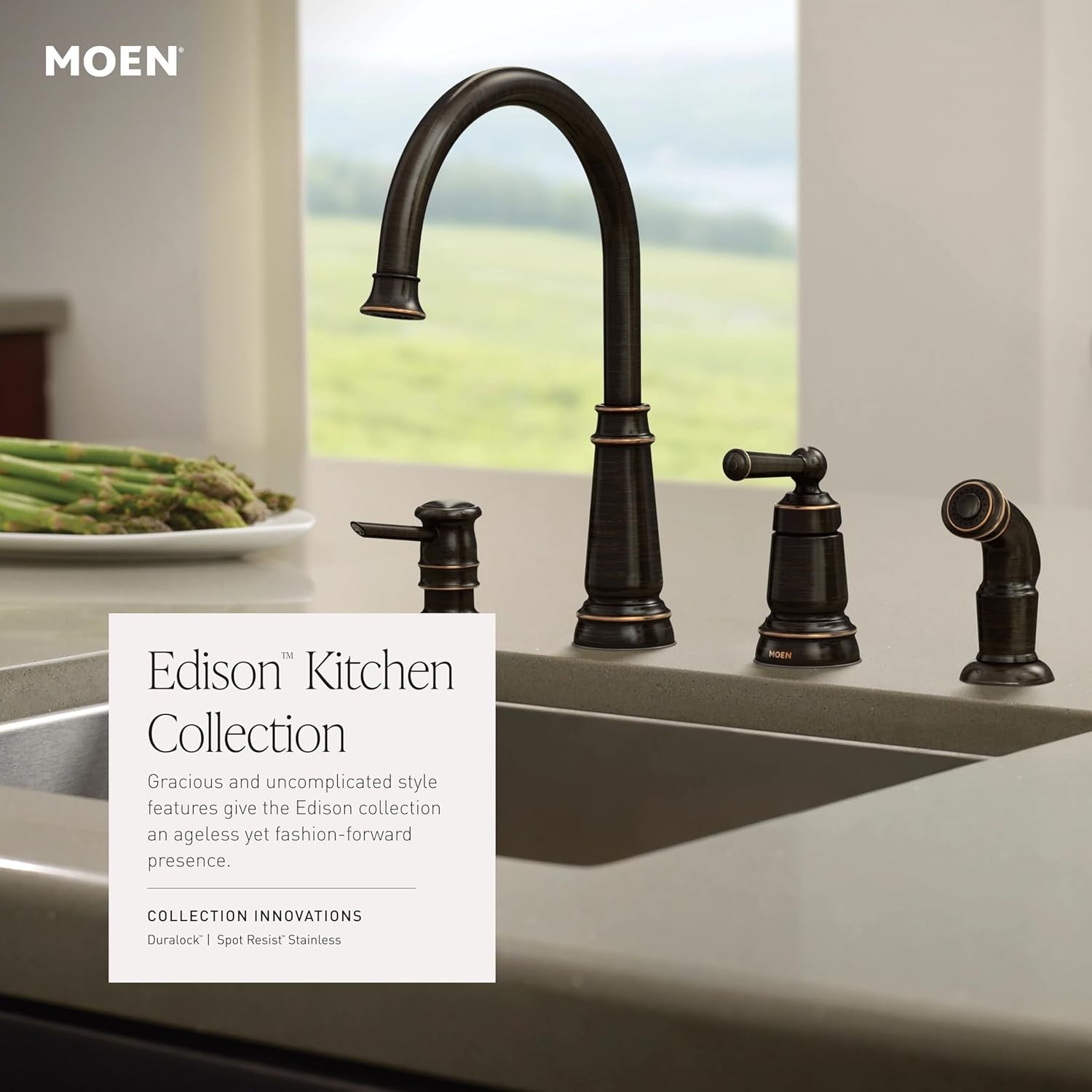 Moen 87042BRB Edison Kitchen Faucet With Sprayer & Soap - Mediterranean Bronze