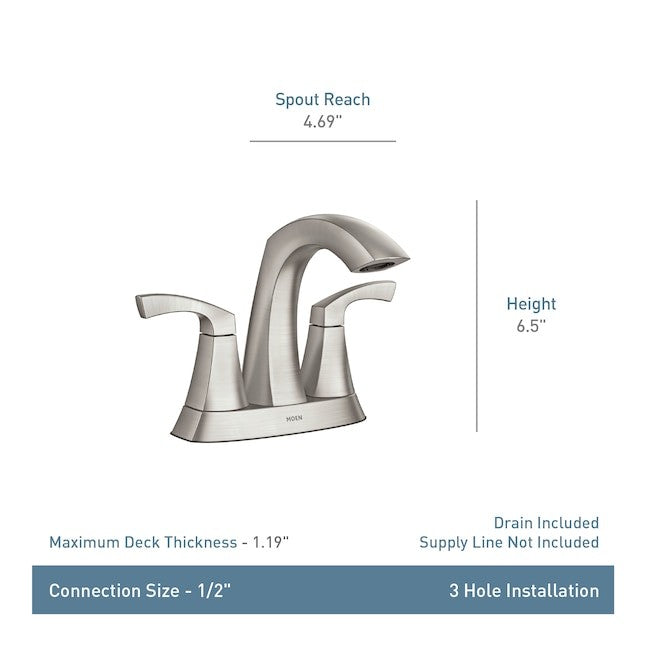 Moen 84506SRN Lindor Bathroom Faucet Spot Resist Nickel 2 Handle High Arc