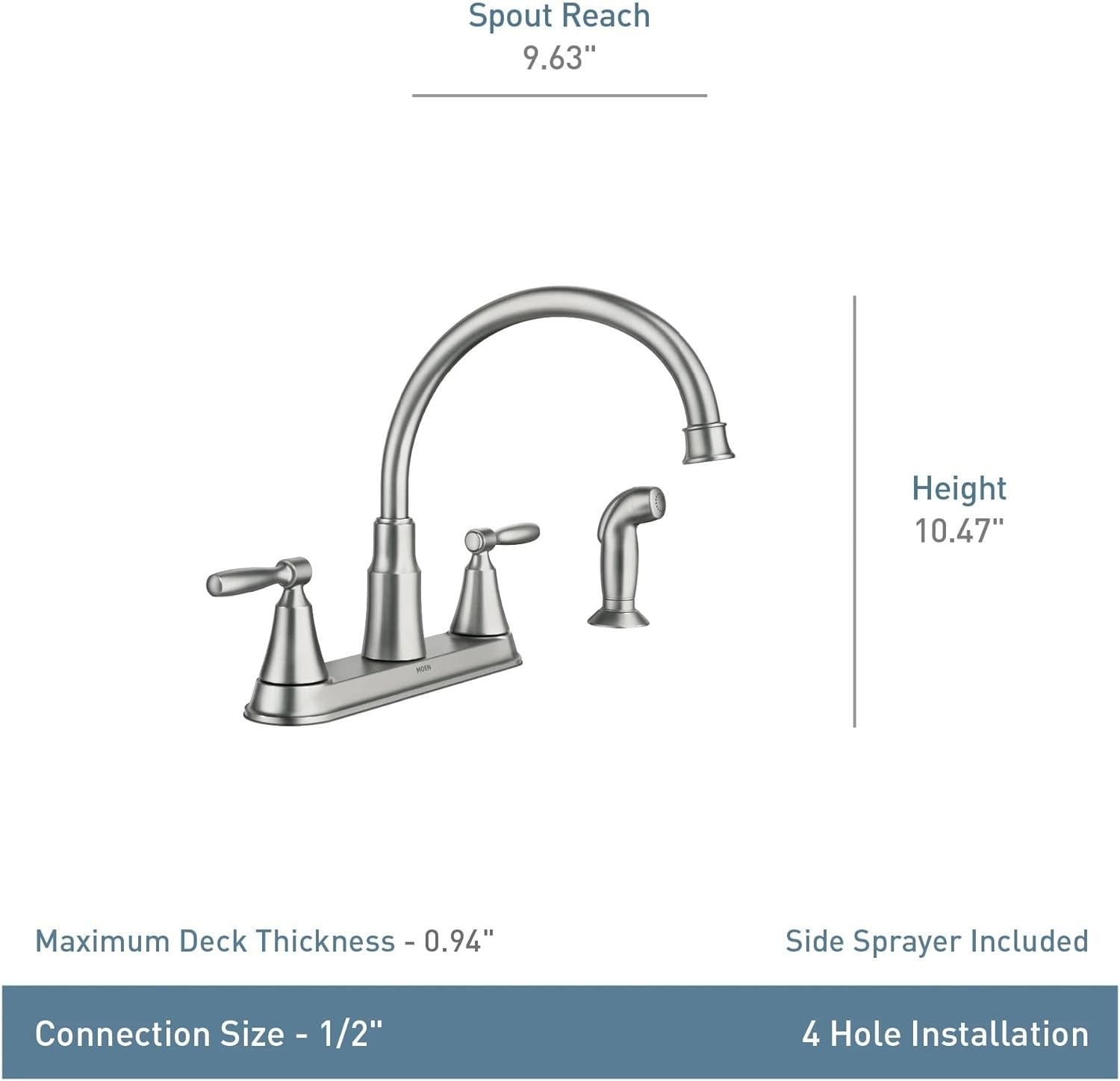 Moen 87048SRS Hutchinson Kitchen Faucet With Side Sprayer- Spot Resist Stainless