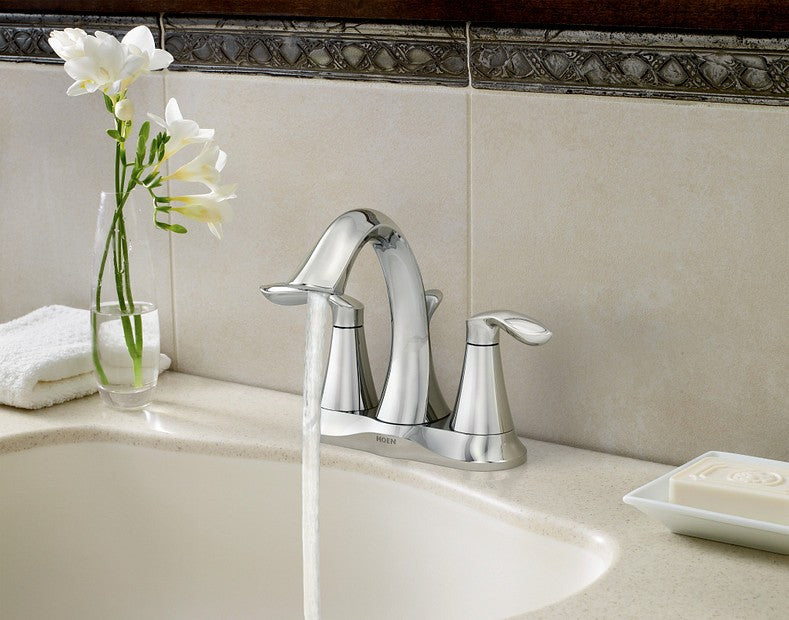 Moen Eva 6410 Two Handle Hi-Arc Centerset Bathroom Faucet in Chrome 1.2 GPM