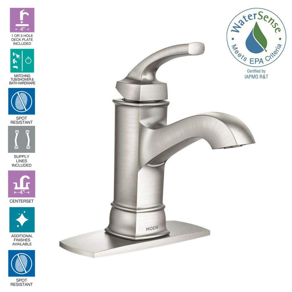 Moen WS84414MSRN Hensley One Handle High Arc Bathroom Faucet Brushed Nickel