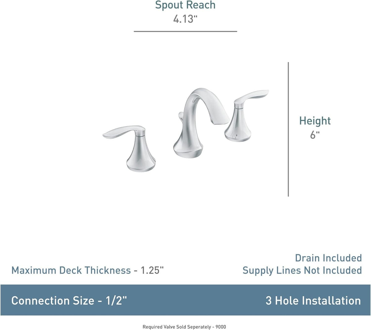 Moen T6420 Eva 2-Handle High Arc 8" Widespread Bathroom Faucet - Chrome