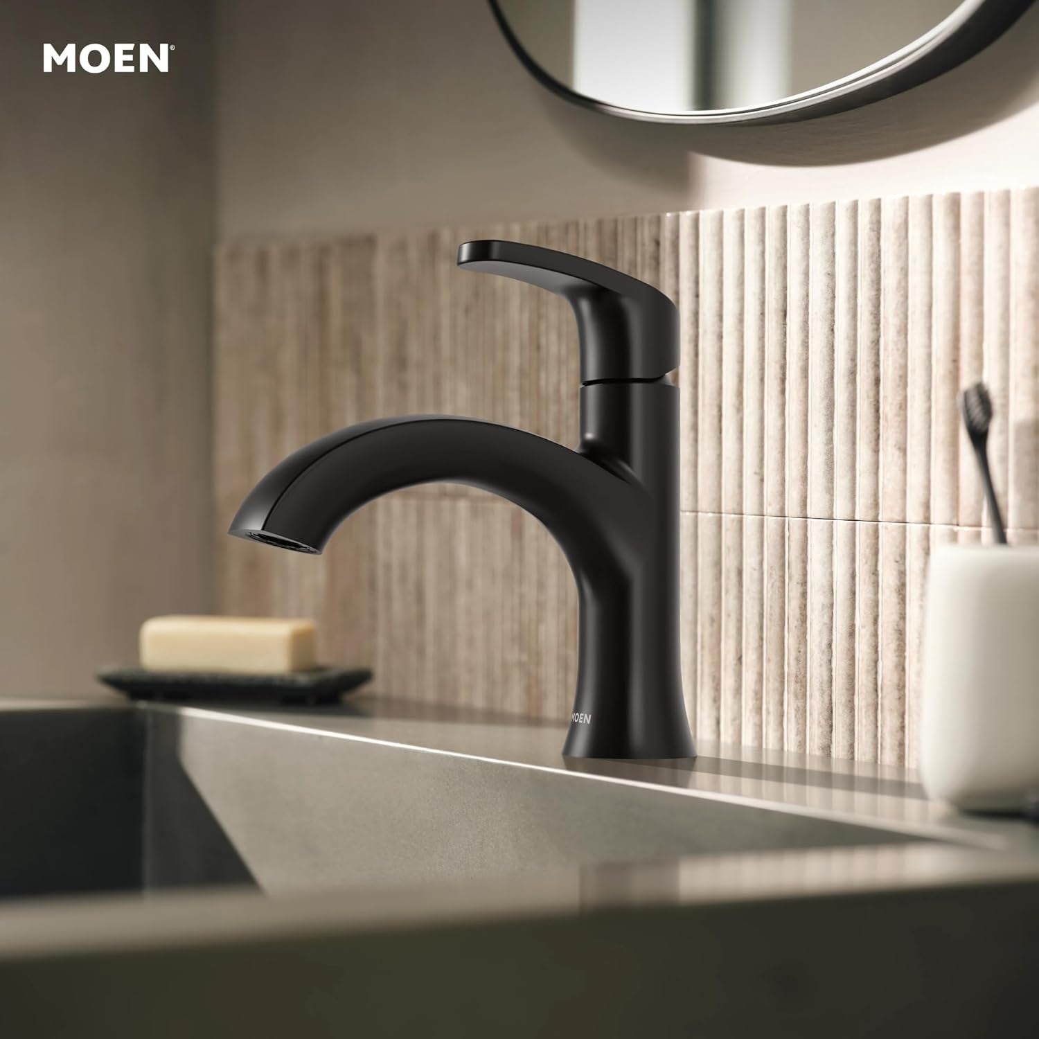 MOEN Karis 84346BL Single Hole Single Handle Bathroom Faucet - Matte Black