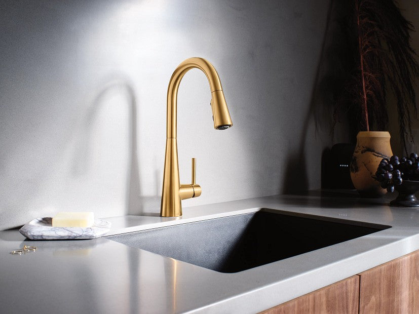 Moen 7864BG Sleek 1-Handle High Arc Kitchen Faucet with Pull Down - Brushed Gold