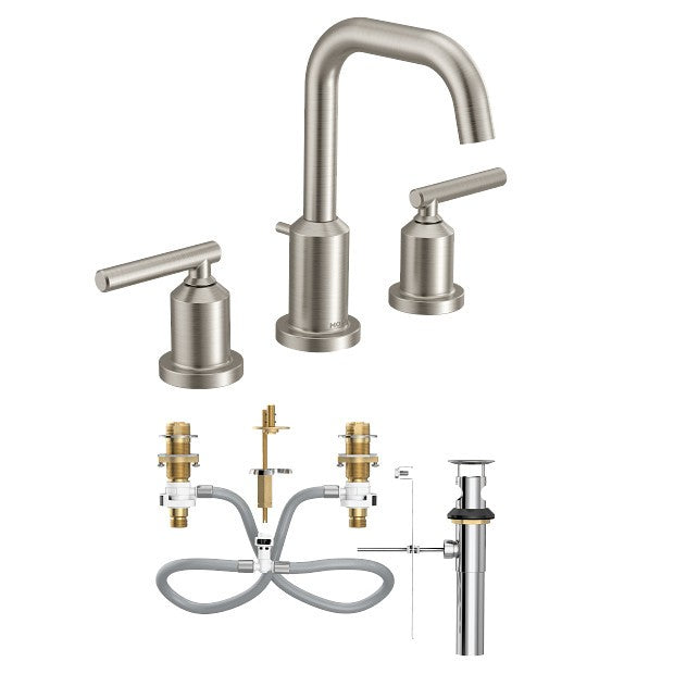Moen TV6142BN Gibson Brushed Nickel High Arc Bathroom Sink Faucet Valve Included