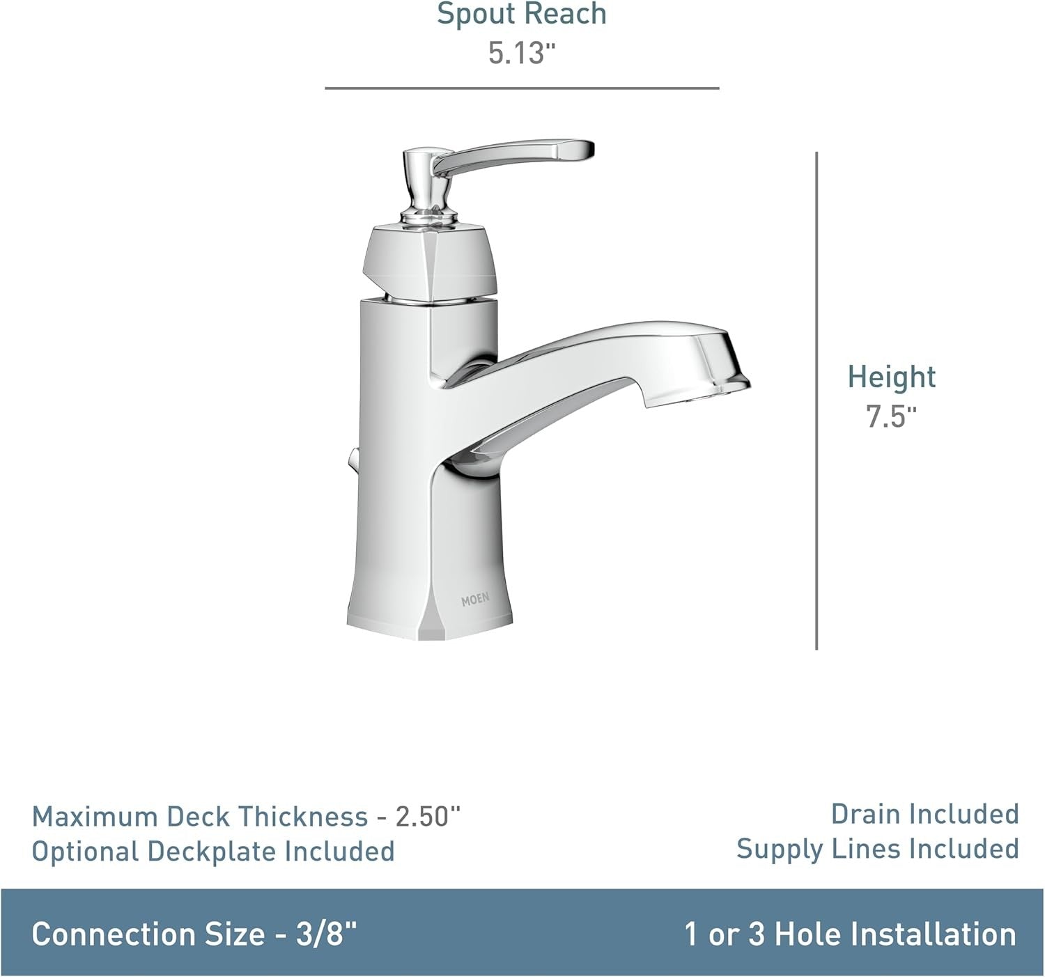 MOEN WS84923SRN Conway Single Hole Bathroom Faucet in Spot Resist Brushed Nickel