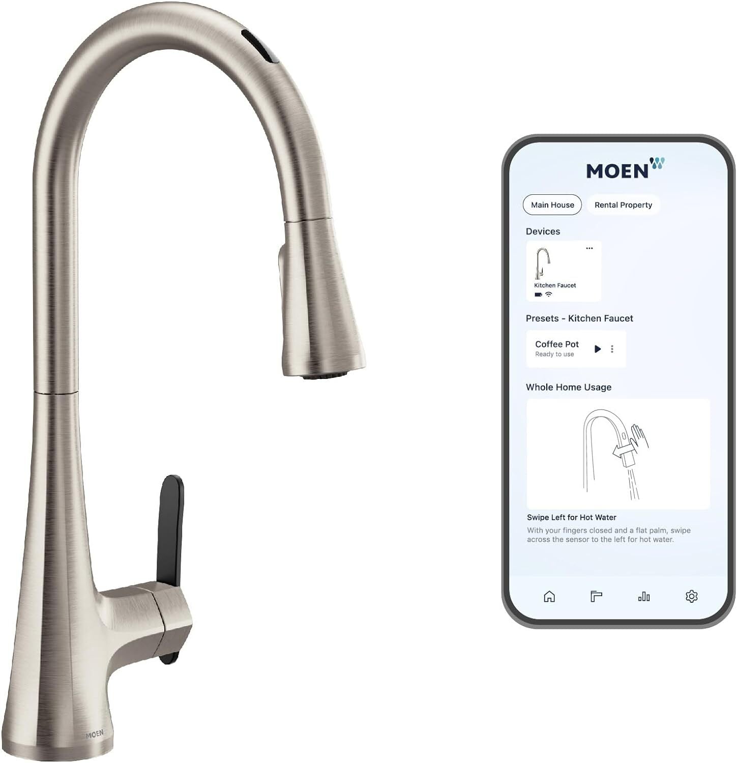 Moen Sinema Smart Faucet Touchless Pull-Down Spot Resist Nickel S7235EV2SRS Alex