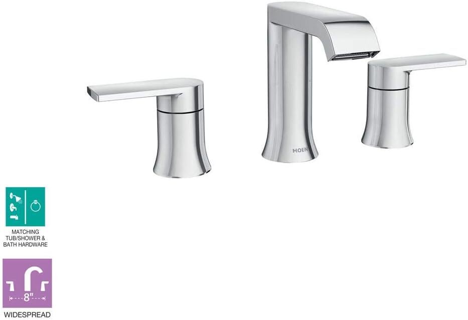 MOEN 84763 Genta 2-Handle Wide Bathroom Faucet Chrome With Drain & Lift Rod
