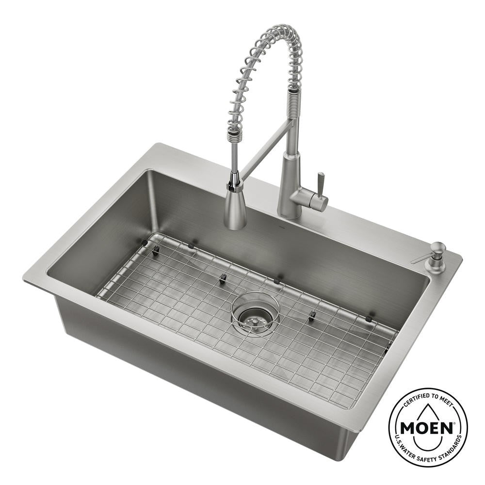 Moen 216003 Reza 33" x 22" 18 Gauge Single Sink & Faucet Combo - Stainless Steel