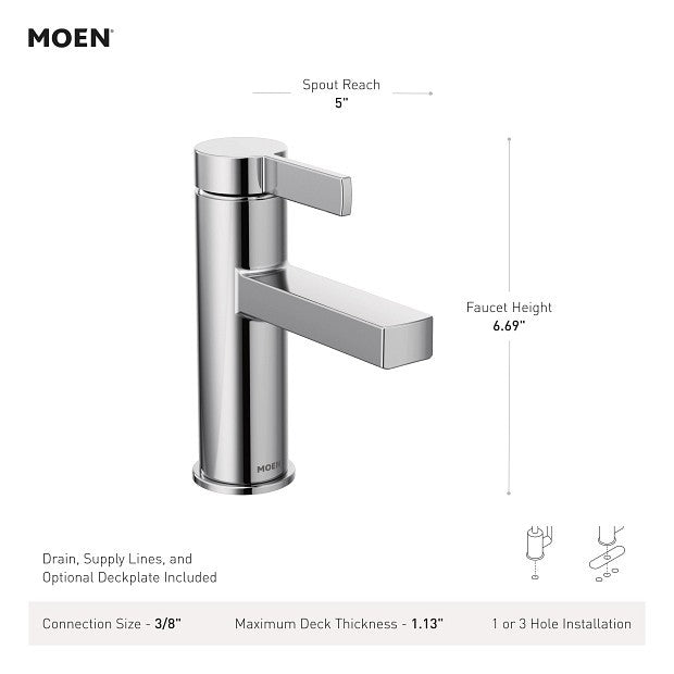 MOEN 84774 Beric Single Hole Single Handle Moder Bathroom Faucet - Chrome