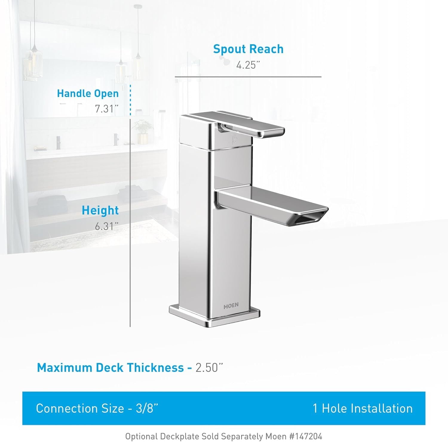 Moen S6701BN 90 Degree Single Handle Modern Bathroom Sink Faucet Brushed Nickel