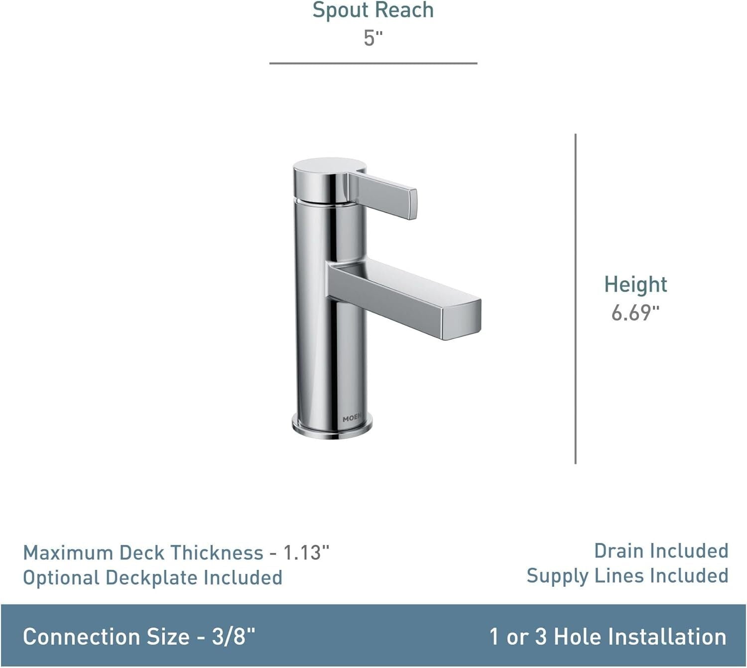 Moen 84774SRN Beric 1-Hole/Centerset Modern Bathroom Faucet - Brushed Nickel