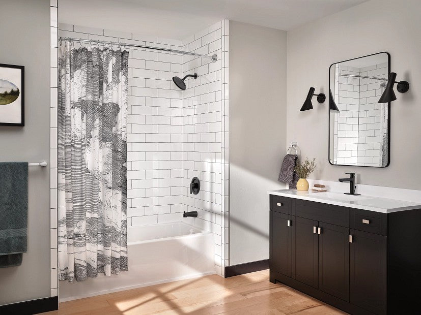 Moen CSR2160BL 54"-72" Adjustable Curved Shower Rod, Wall Mounted - Matte Black