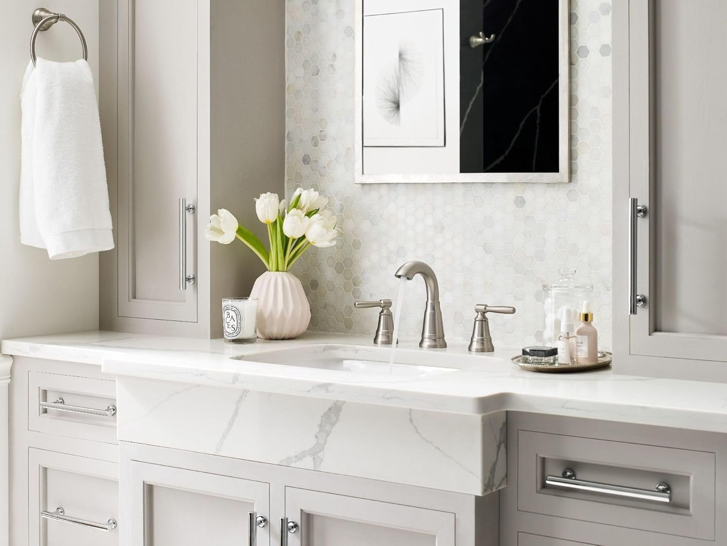 MOEN 84972SRN Halle 8 in. High-Arc Bathroom Faucet - Spot Resist Brushed Nickel