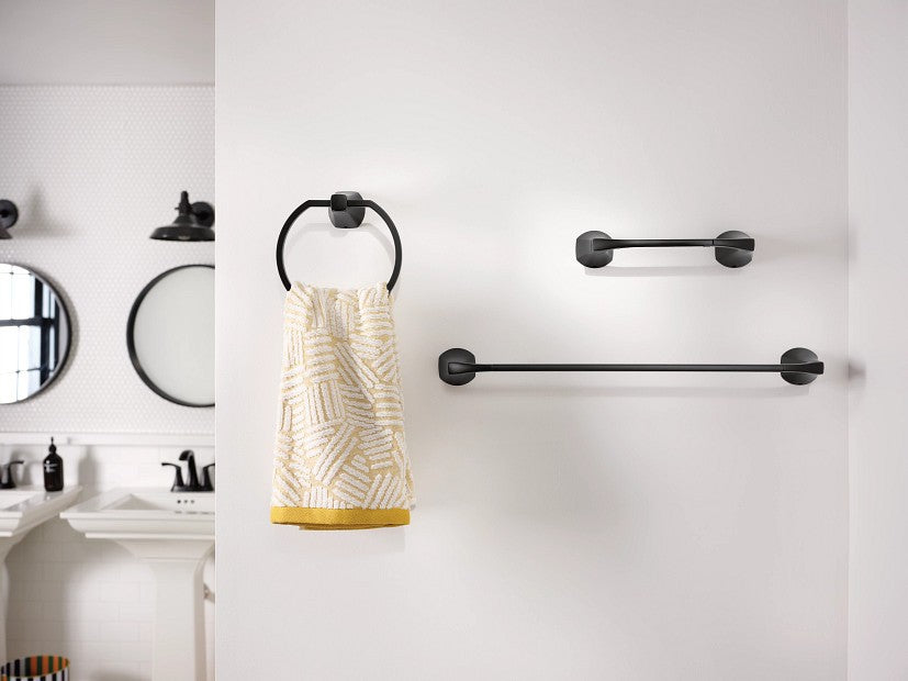 Moen Lindor MY8793BL Bathroom Set Towel Bar & Ring Paper Holder - Matte Black