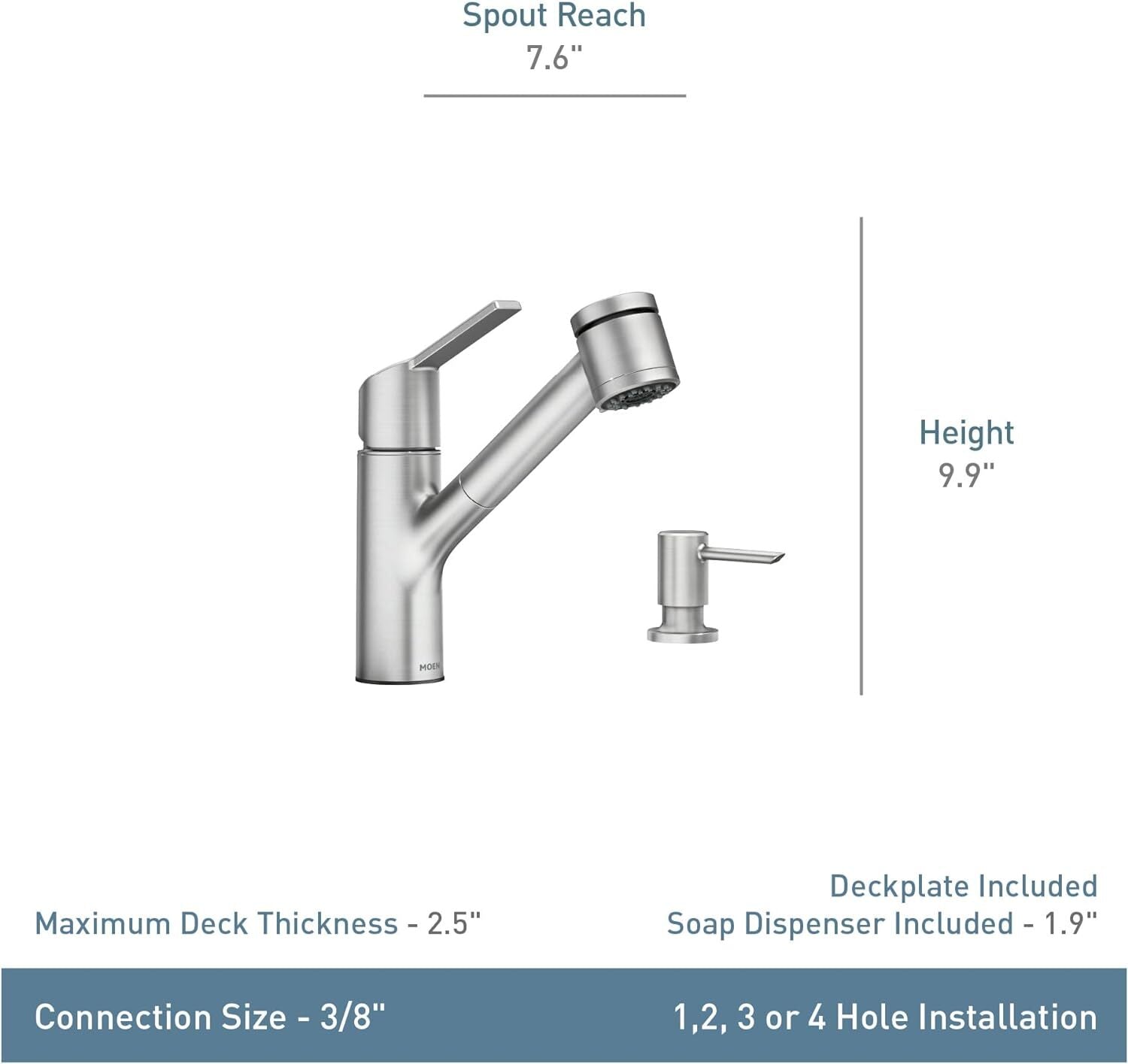 Moen 87701SRS Sombra Kitchen Faucet  with Soap Dispenser, Spot Resist Stainless