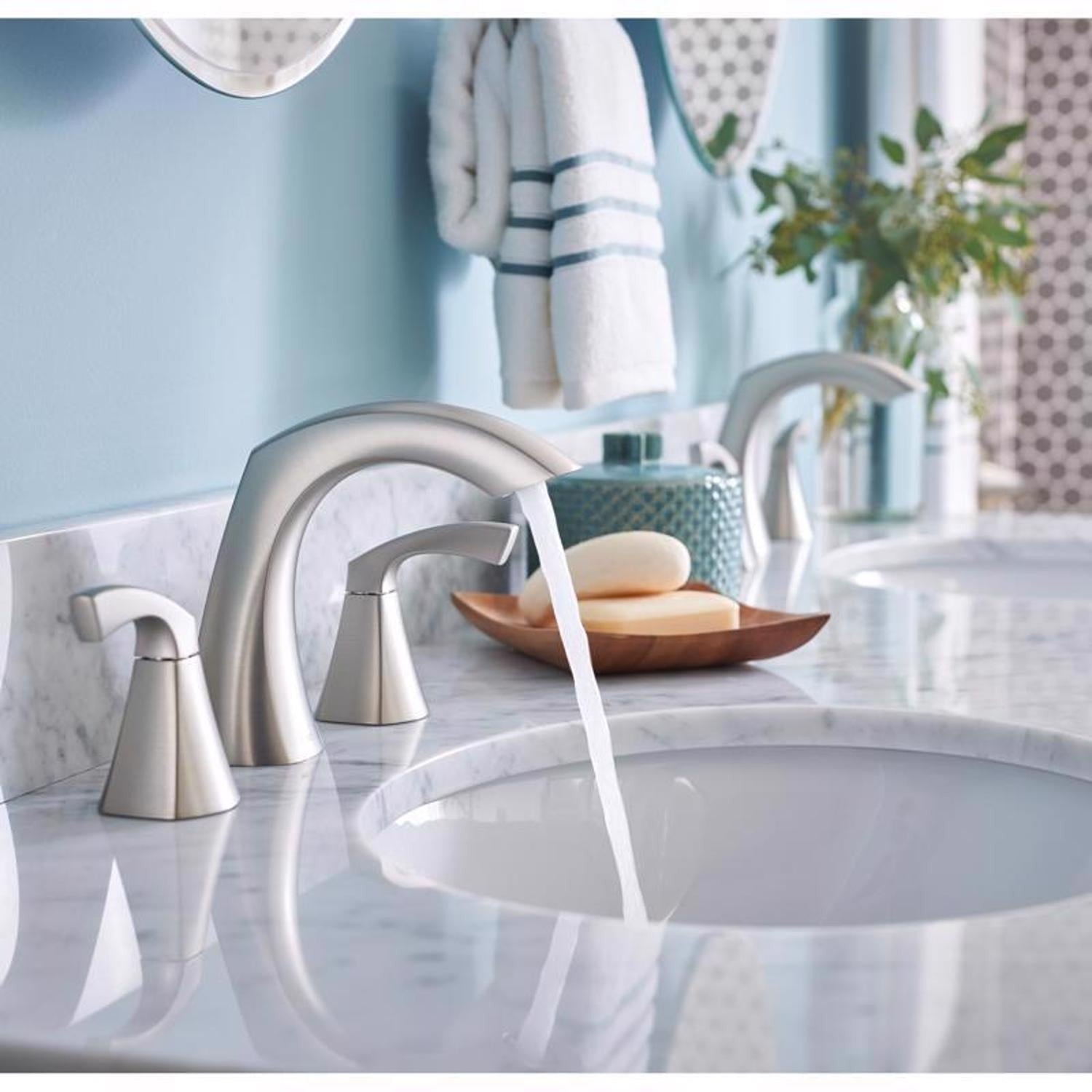 Moen 84504SRN Lindor 2 Handle High Arc Bathroom Faucet Spot Resist Nickel