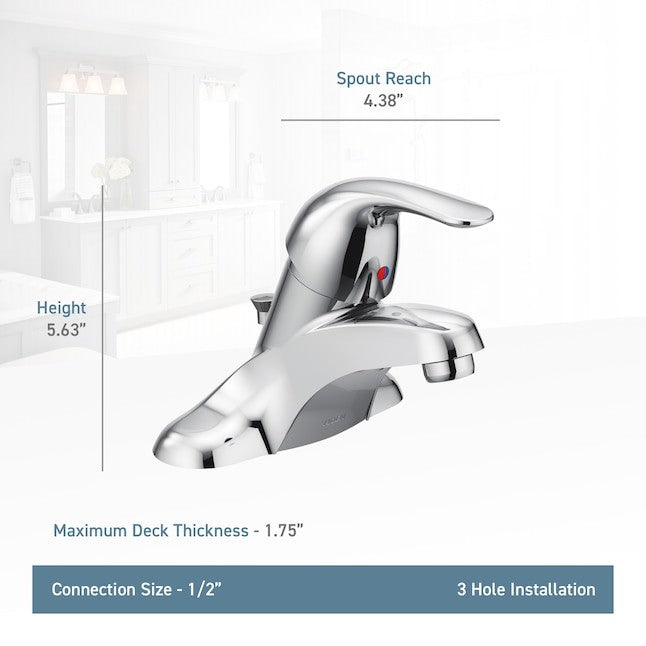 Moen WS84509 Adler 4" Centerset Bathroom Faucet w/ Drain & Deck Plate - Chrome