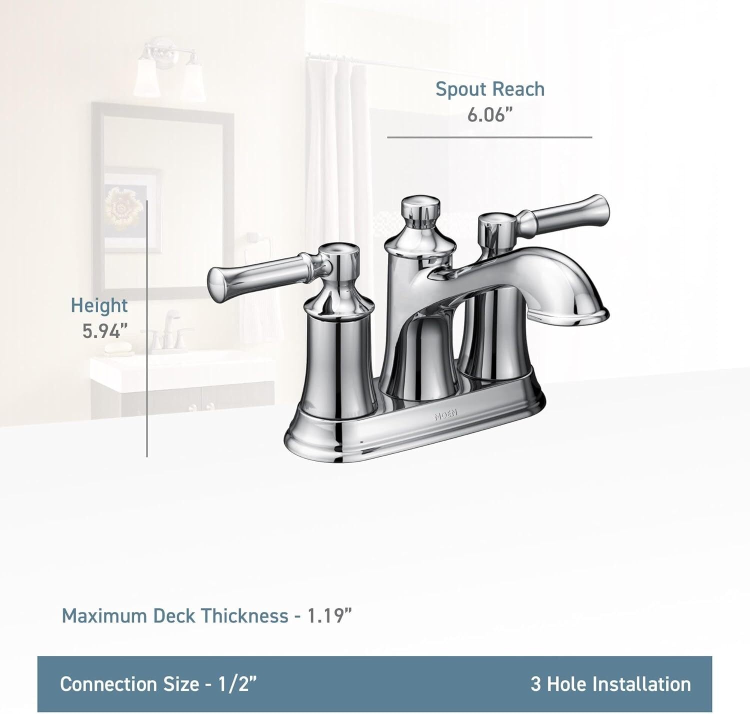 Moen 6802 Dartmoor Two-Handle High Arc Bathroom Faucet - Chrome
