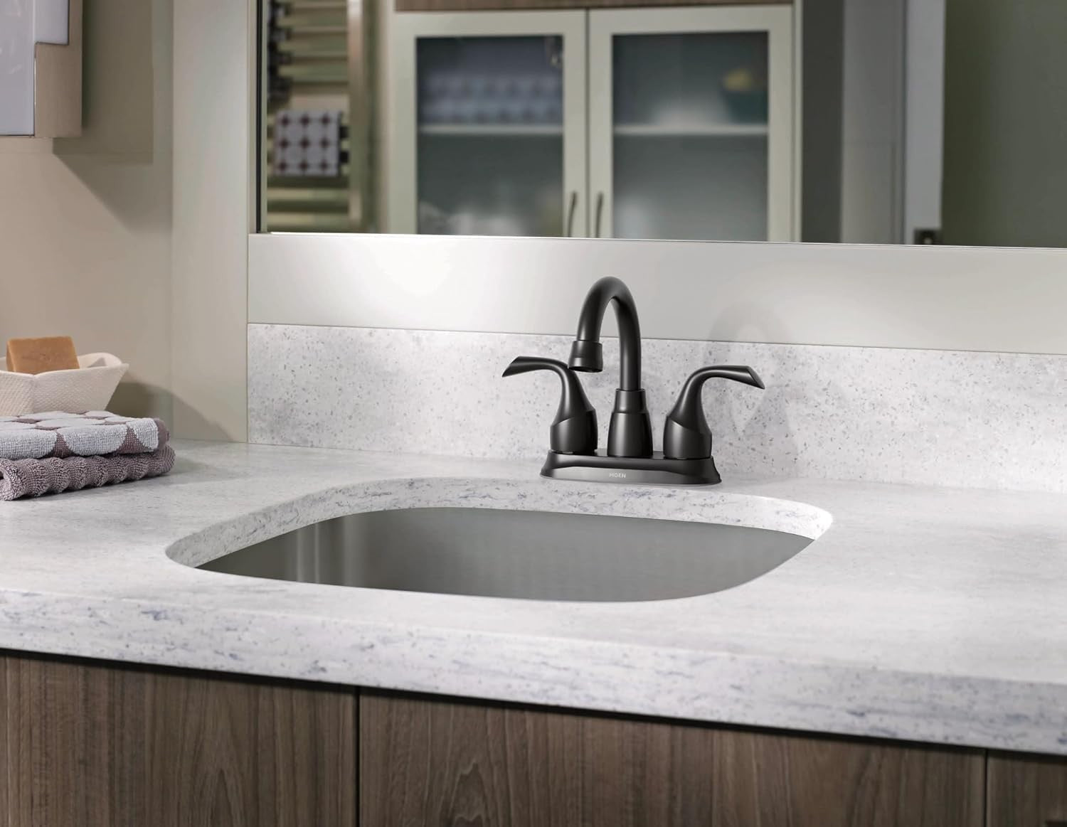 MOEN 84115BL Idora 4 in. 2-Handle Centerset High-Arc Bathroom Faucet Matte Black