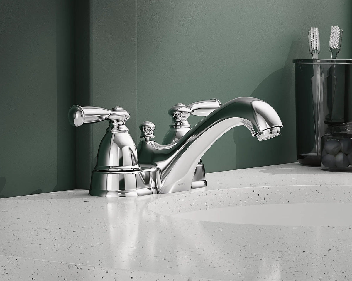 Moen WS84912 Banbury 4” Centerset 2-Handle Low-Arc Bathroom Faucet - Chrome