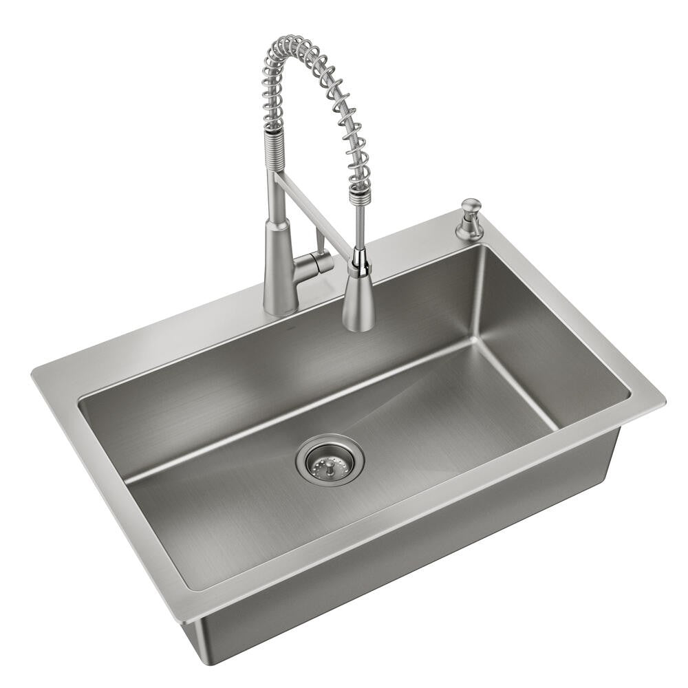 Moen 216003 Reza 33" x 22" 18 Gauge Single Sink & Faucet Combo - Stainless Steel
