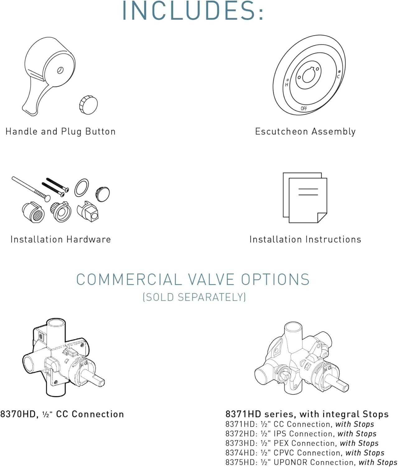Moen T8370 Commercial Posi-Temp Shower Valve Control Trim Kit - Chrome