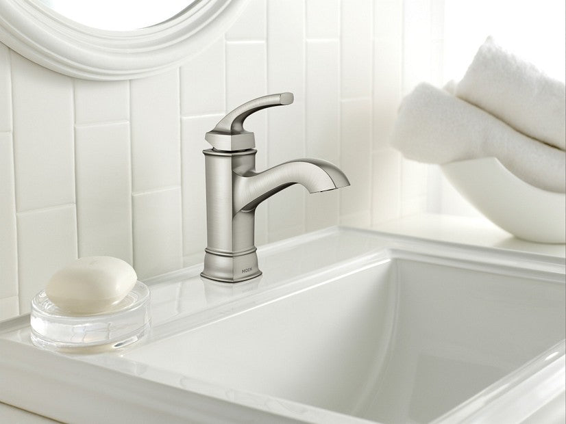 Moen WS84414MSRN Hensley One Handle High Arc Bathroom Faucet Brushed Nickel