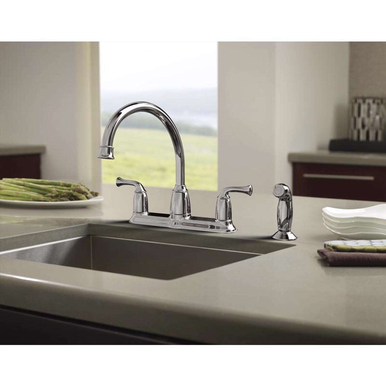 Moen Banbury CA87553 Two Handle Kitchen Faucet With Side Sprayer Chrome