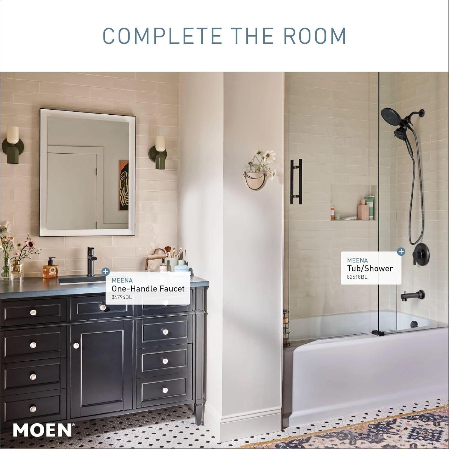 MOEN Meena 82618BL Single Handle 4-Spray 4 in. Tub&Shower Faucet 1.75 GPM