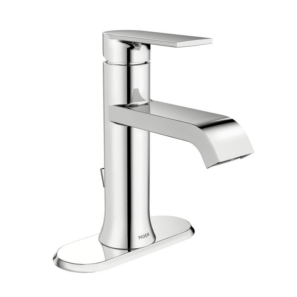Moen WS84760 GENTA Chrome 1-Hole Handle Centerset Bathroom Faucet w/ DRAIN