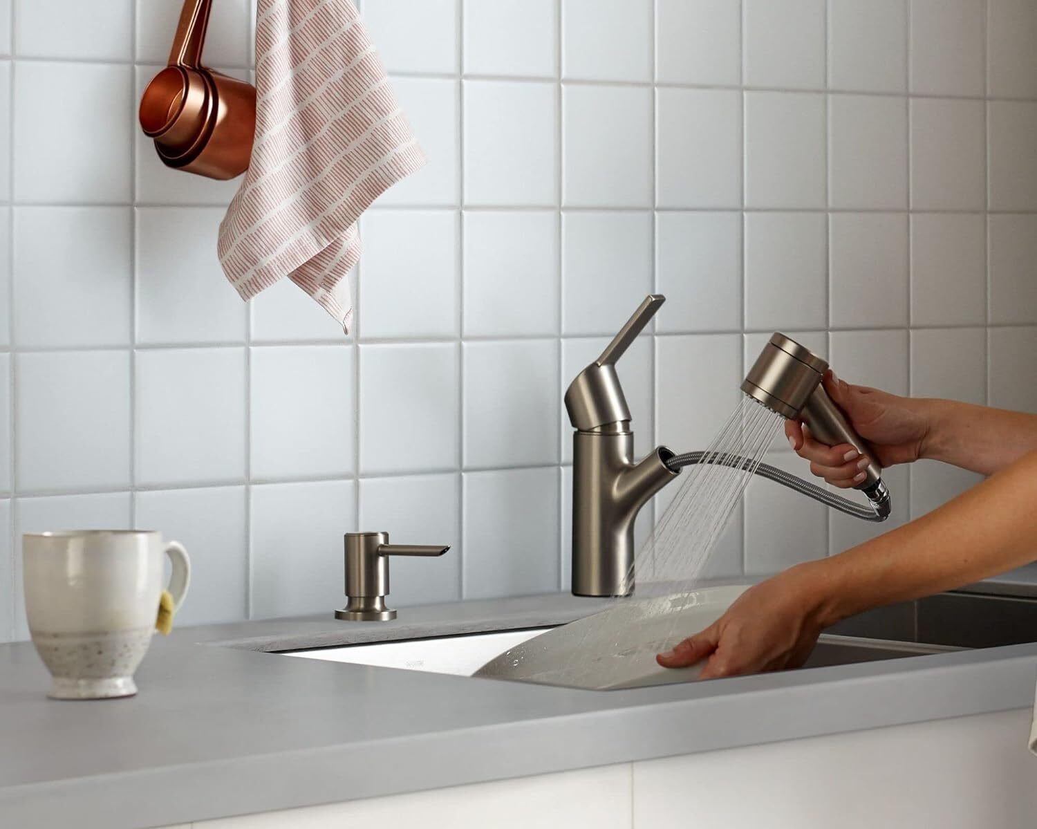 Moen 87701SRS Sombra Kitchen Faucet  with Soap Dispenser, Spot Resist Stainless