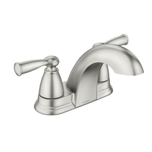 MOEN 84942SRN Banbury 4 in  Double Handle Low-Arc Bathroom Faucet Brushed Nickel